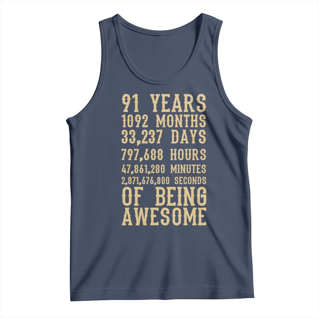 Vintage 91st Birthday Gift Tank Top 91 Years Of Being Awesome TS12 Navy Print Your Wear