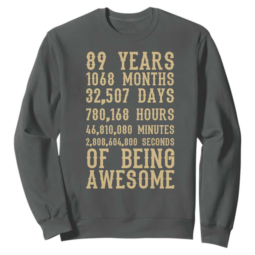 Vintage 89th Birthday Gift Sweatshirt 89 Years Of Being Awesome TS12 Dark Heather Print Your Wear