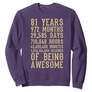 Vintage 81st Birthday Gift Sweatshirt 81 Years Of Being Awesome TS12 Purple Print Your Wear