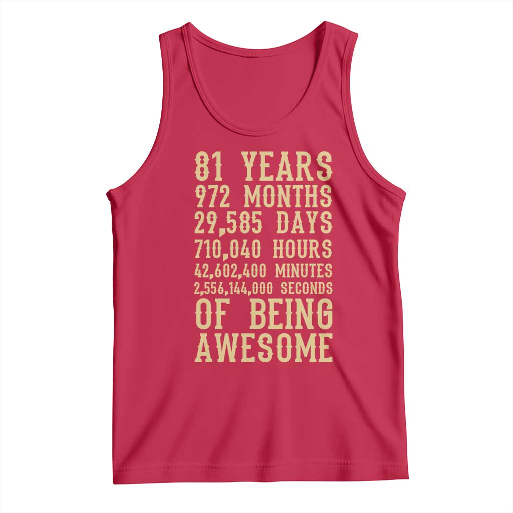 Vintage 81st Birthday Gift Tank Top 81 Years Of Being Awesome TS12 Red Print Your Wear