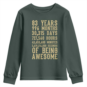 Vintage 83rd Birthday Gift Youth Sweatshirt 83 Years Of Being Awesome TS12 Dark Forest Green Print Your Wear