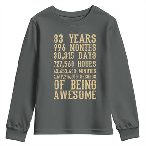 Vintage 83rd Birthday Gift Youth Sweatshirt 83 Years Of Being Awesome TS12 Dark Heather Print Your Wear