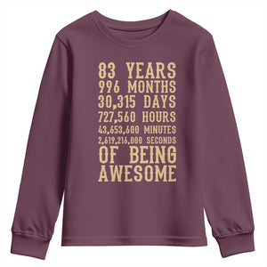 Vintage 83rd Birthday Gift Youth Sweatshirt 83 Years Of Being Awesome TS12 Maroon Print Your Wear