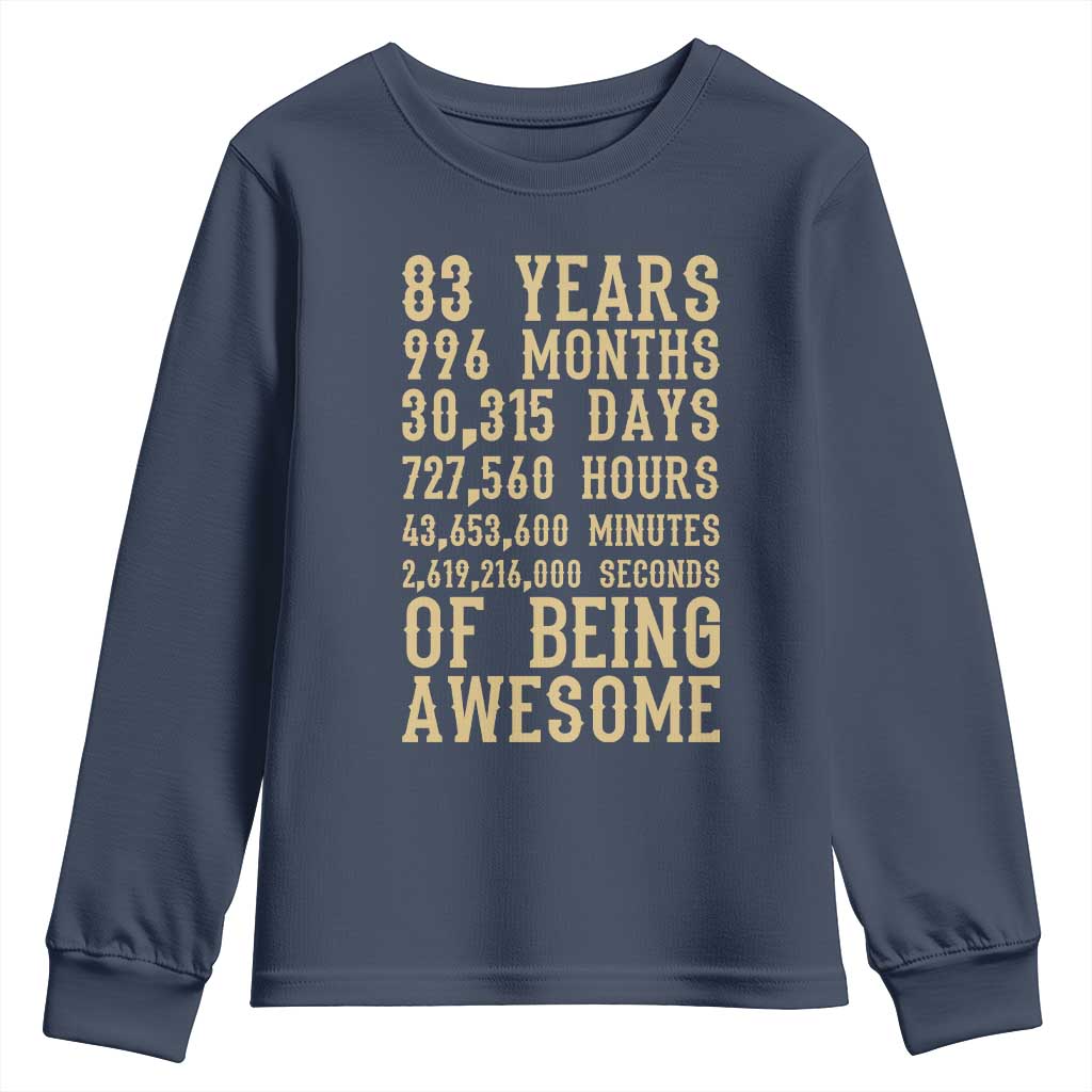 Vintage 83rd Birthday Gift Youth Sweatshirt 83 Years Of Being Awesome TS12 Navy Print Your Wear