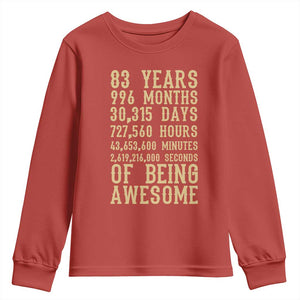 Vintage 83rd Birthday Gift Youth Sweatshirt 83 Years Of Being Awesome TS12 Red Print Your Wear