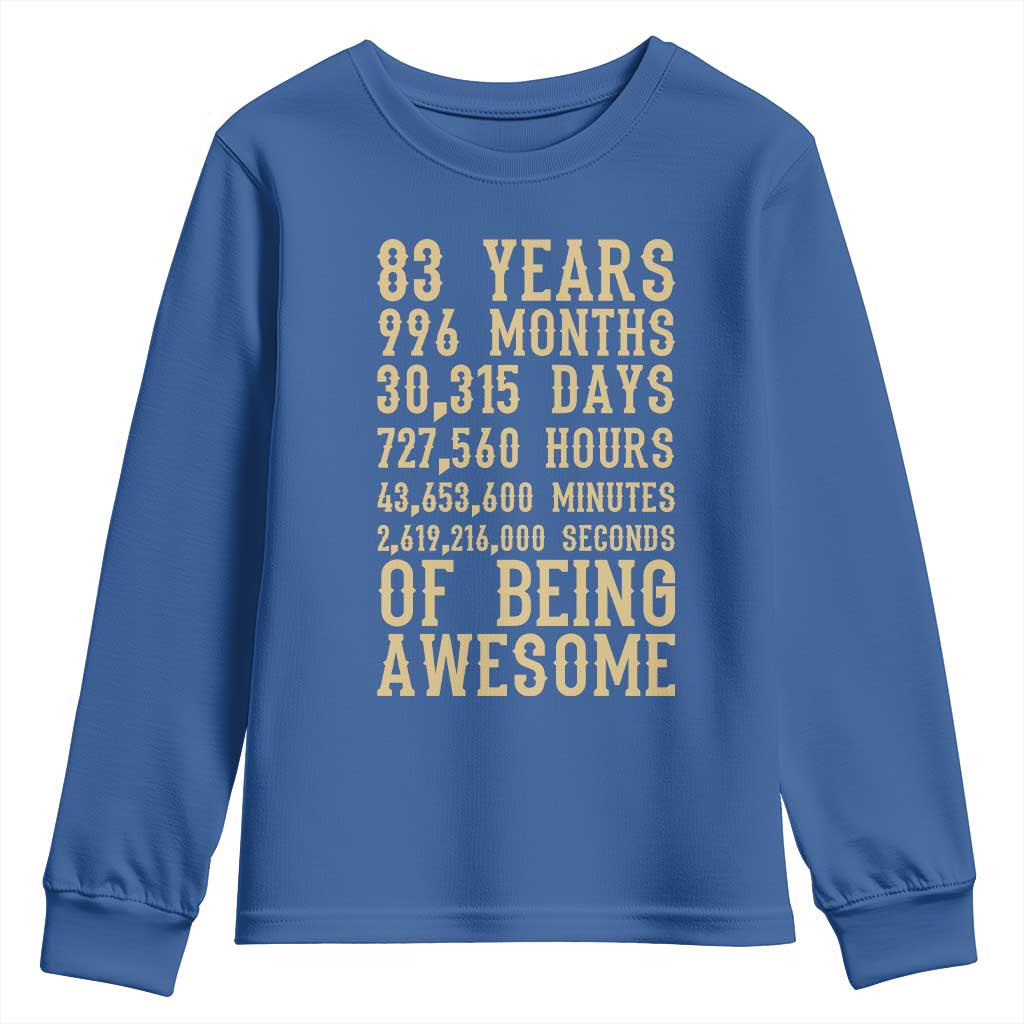 Vintage 83rd Birthday Gift Youth Sweatshirt 83 Years Of Being Awesome TS12 Royal Blue Print Your Wear