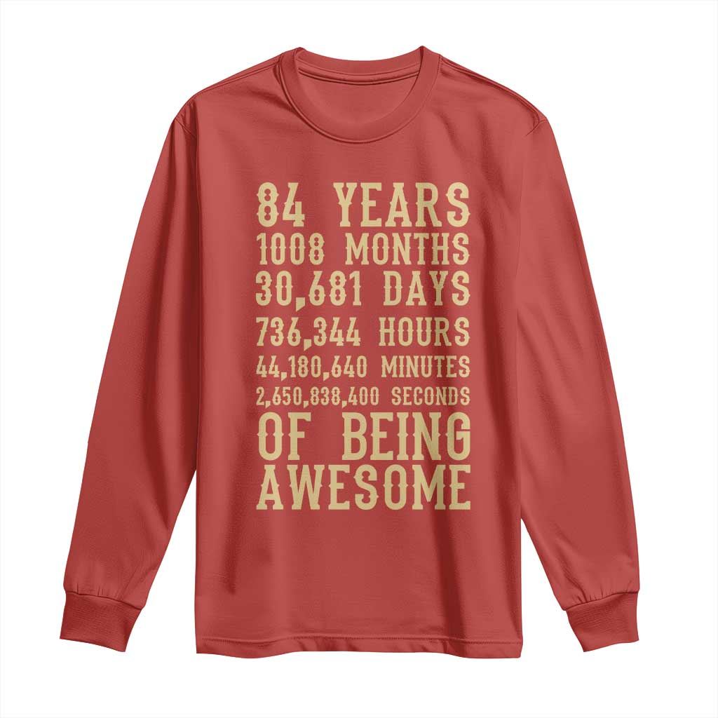 Vintage 84th Birthday Gift Long Sleeve Shirt 84 Years Of Being Awesome TS12 Red Print Your Wear