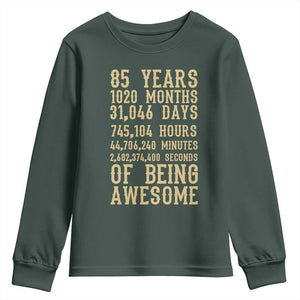 Vintage 85th Birthday Gift Youth Sweatshirt 85 Years Of Being Awesome TS12 Dark Forest Green Print Your Wear