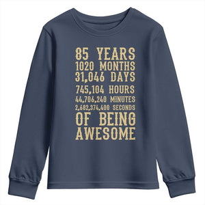Vintage 85th Birthday Gift Youth Sweatshirt 85 Years Of Being Awesome TS12 Navy Print Your Wear