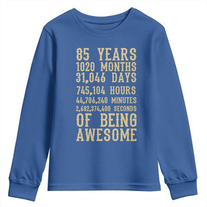 Vintage 85th Birthday Gift Youth Sweatshirt 85 Years Of Being Awesome TS12 Royal Blue Print Your Wear