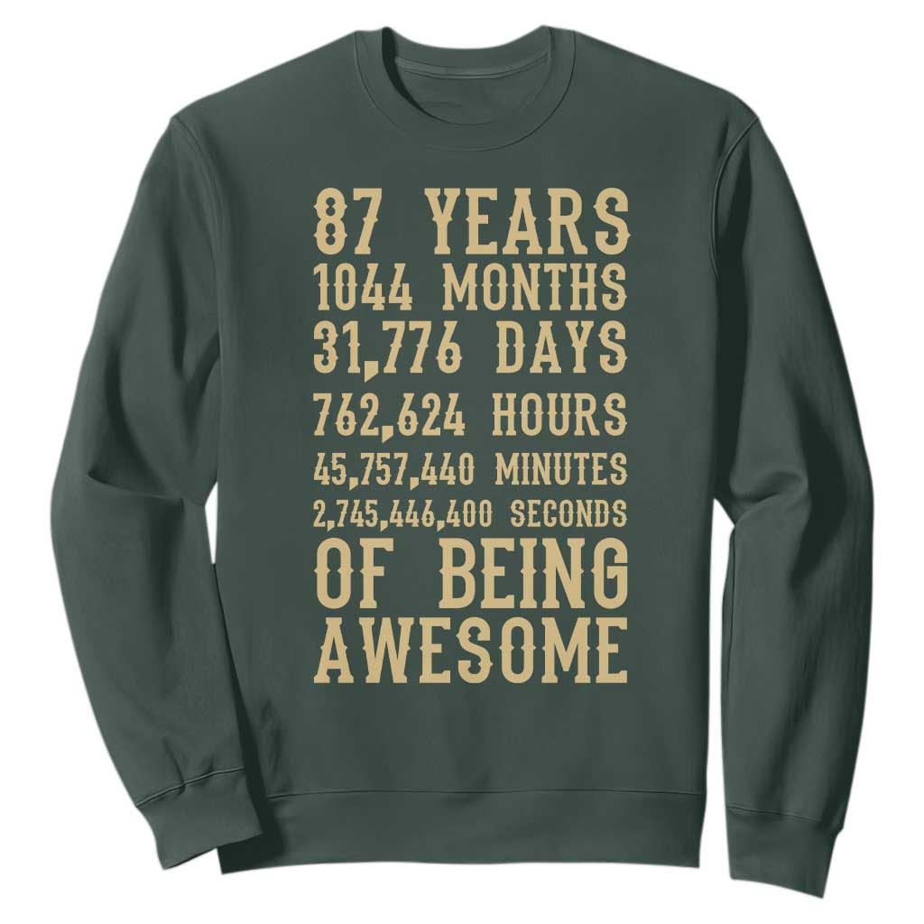 Vintage 87th Birthday Gift Sweatshirt 87 Years Of Being Awesome TS12 Dark Forest Green Print Your Wear