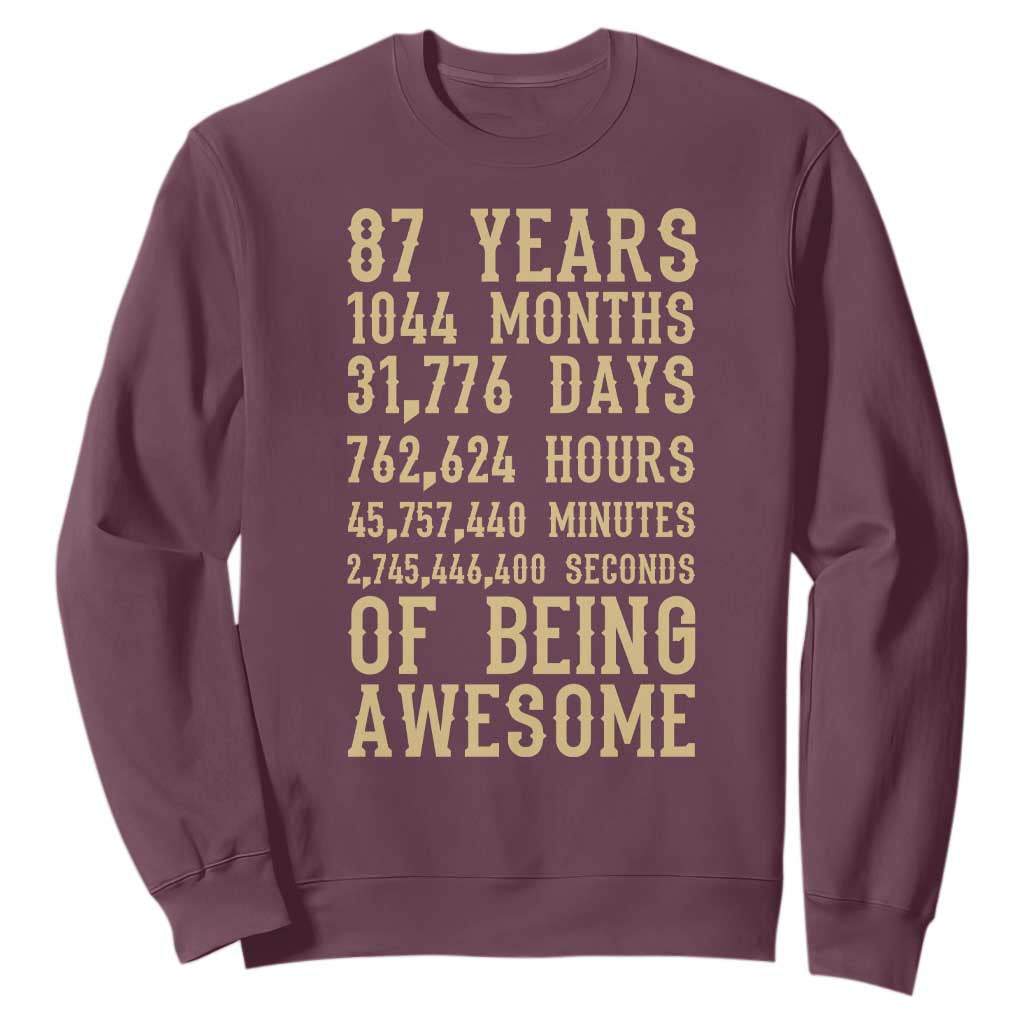Vintage 87th Birthday Gift Sweatshirt 87 Years Of Being Awesome TS12 Maroon Print Your Wear