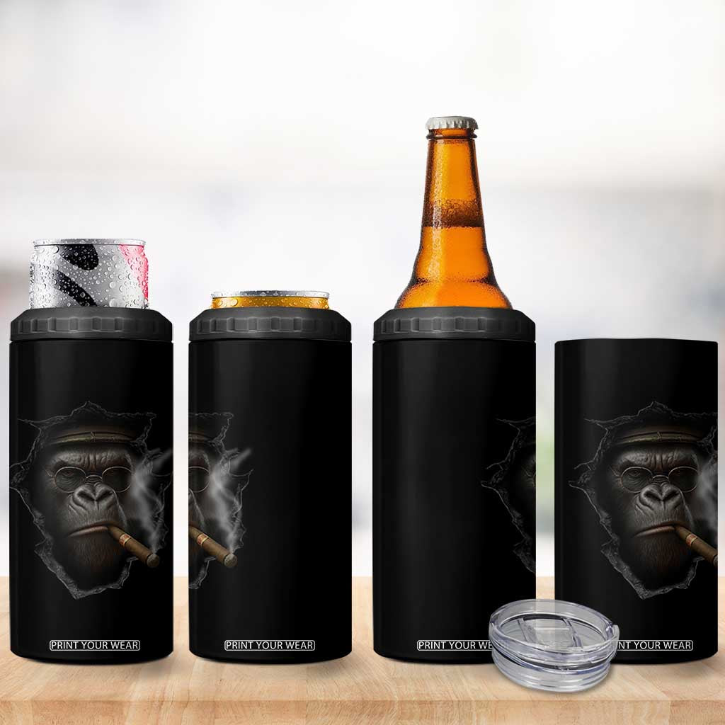 Cool Gorilla With Cigar 4 in 1 Can Cooler Tumbler Animal Lover Gift TS12 Print Your Wear