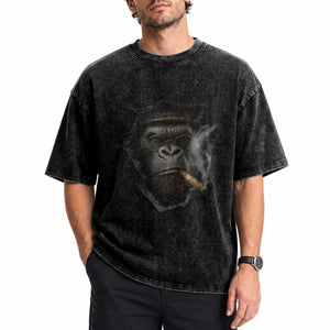 Cool Gorilla With Cigar Washed Cotton T-Shirt Animal Lover Gift