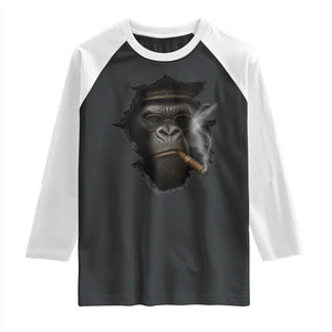 Cool Gorilla With Cigar Raglan Shirt Animal Lover Gift TS12 Black White Print Your Wear