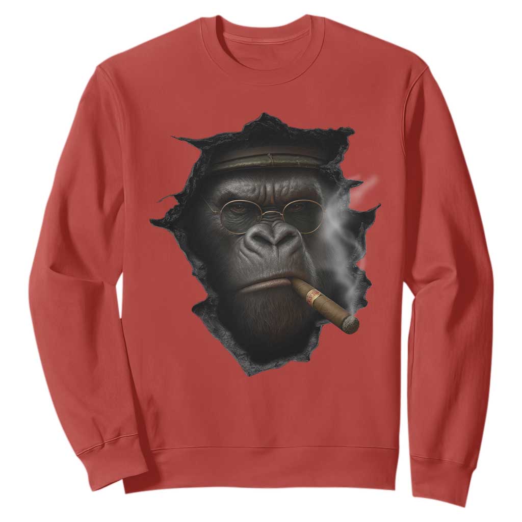 Cool Gorilla With Cigar Sweatshirt Animal Lover Gift TS12 Red Print Your Wear