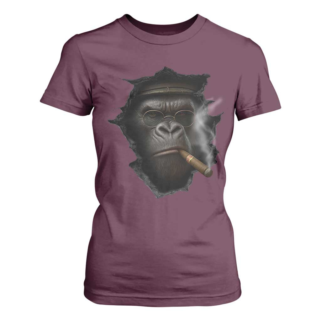 Cool Gorilla With Cigar T Shirt For Women Animal Lover Gift TS12 Maroon Print Your Wear