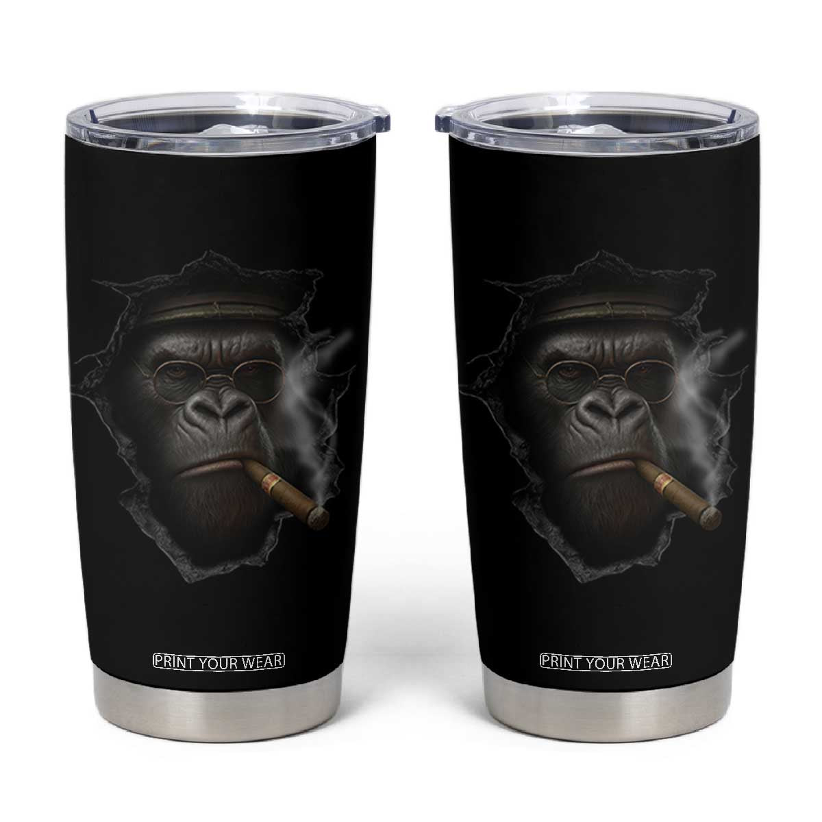 Cool Gorilla With Cigar Tumbler Cup Animal Lover Gift TS12 Black Print Your Wear