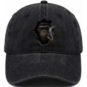 Cool Gorilla With Cigar Washed Cotton Baseball Cap Animal Lover Gift TS12 Washed Cap Universal Fit Black Print Your Wear