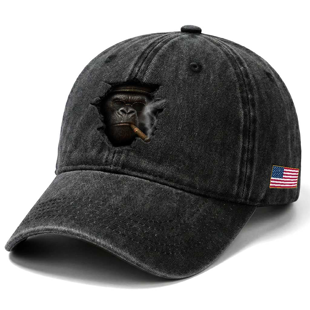 Cool Gorilla With Cigar Washed Cotton Baseball Cap Animal Lover Gift TS12 Print Your Wear