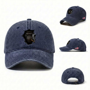 Cool Gorilla With Cigar Washed Cotton Baseball Cap Animal Lover Gift TS12 Washed Cap Universal Fit Navy Print Your Wear