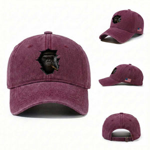 Cool Gorilla With Cigar Washed Cotton Baseball Cap Animal Lover Gift TS12 Washed Cap Universal Fit Burgundy Print Your Wear