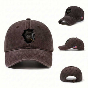 Cool Gorilla With Cigar Washed Cotton Baseball Cap Animal Lover Gift TS12 Washed Cap Universal Fit Dark Brown Print Your Wear
