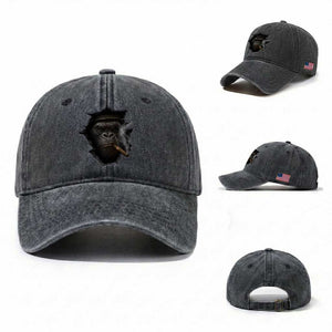 Cool Gorilla With Cigar Washed Cotton Baseball Cap Animal Lover Gift TS12 Washed Cap Universal Fit Dark Gray Print Your Wear