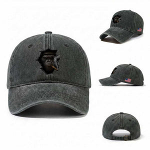 Cool Gorilla With Cigar Washed Cotton Baseball Cap Animal Lover Gift TS12 Washed Cap Universal Fit Dark Green Print Your Wear