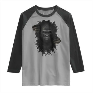 Angry Gorilla Face On Cracked Wall Raglan Shirt Animal Lover Gift TS12 Sport Gray Black Print Your Wear