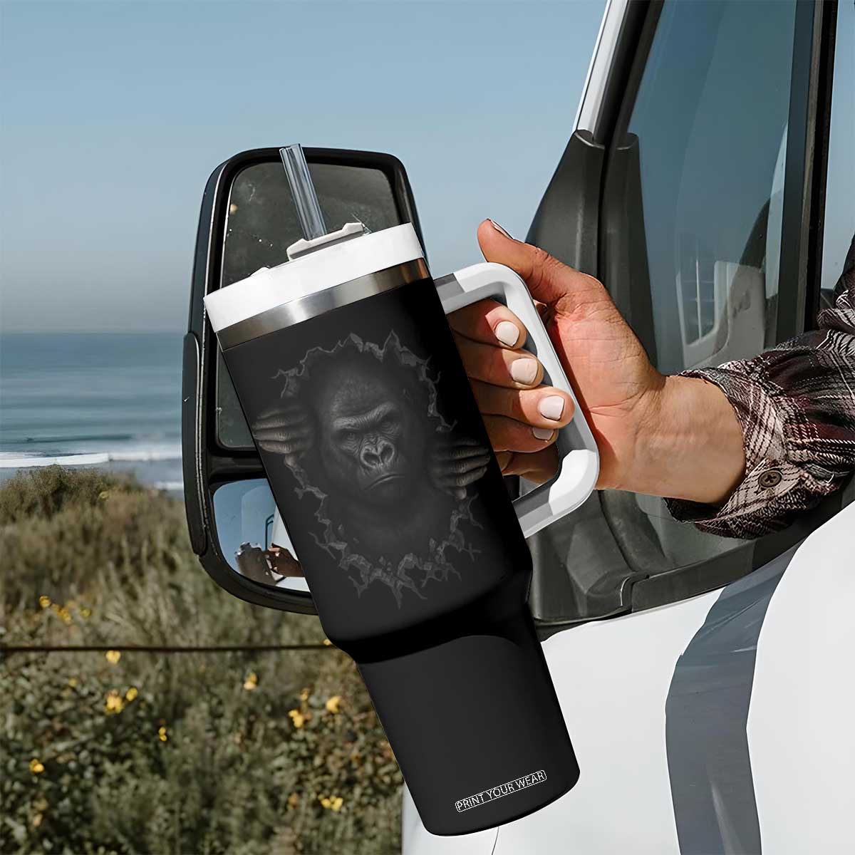 Angry Gorilla Face On Cracked Wall Tumbler With Handle Animal Lover Gift TS12 Print Your Wear
