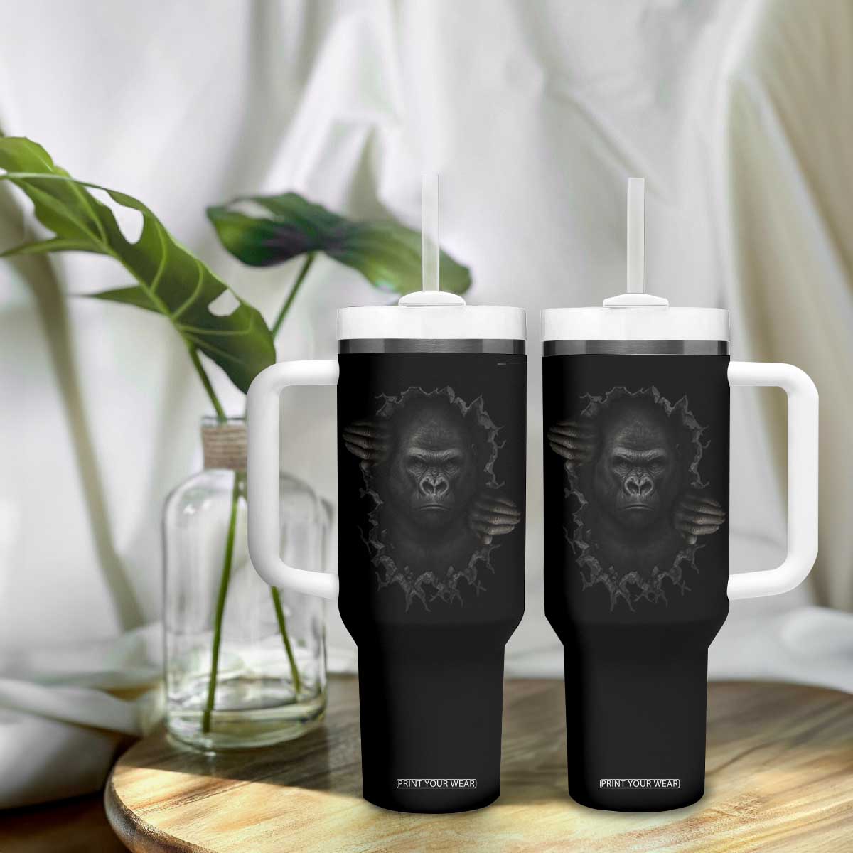 Angry Gorilla Face On Cracked Wall Tumbler With Handle Animal Lover Gift TS12 Print Your Wear