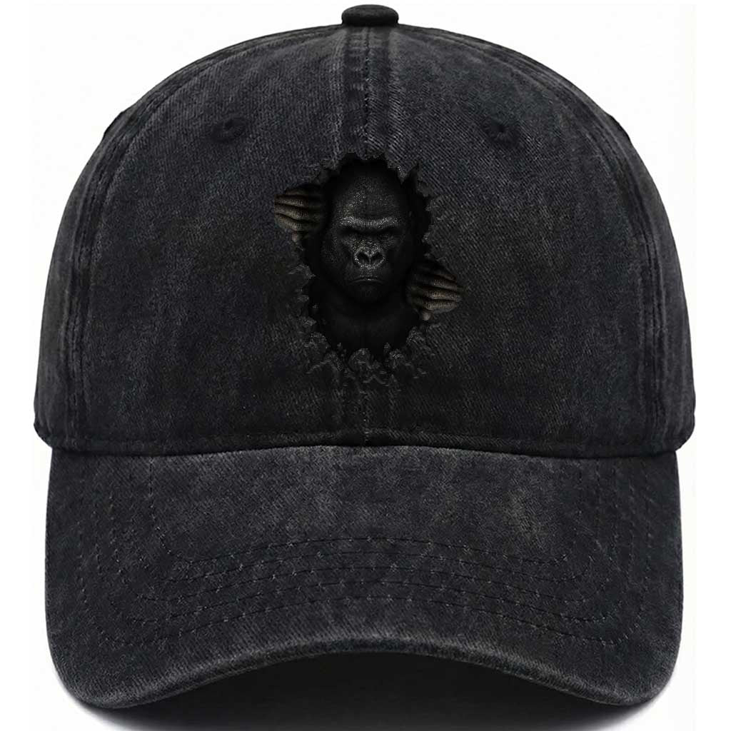 Angry Gorilla Face On Cracked Wall Washed Cotton Baseball Cap Animal Lover Gift TS12 Washed Cap Universal Fit Black Print Your Wear