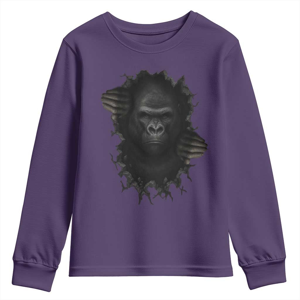 Angry Gorilla Face On Cracked Wall Youth Sweatshirt Animal Lover Gift TS12 Purple Print Your Wear