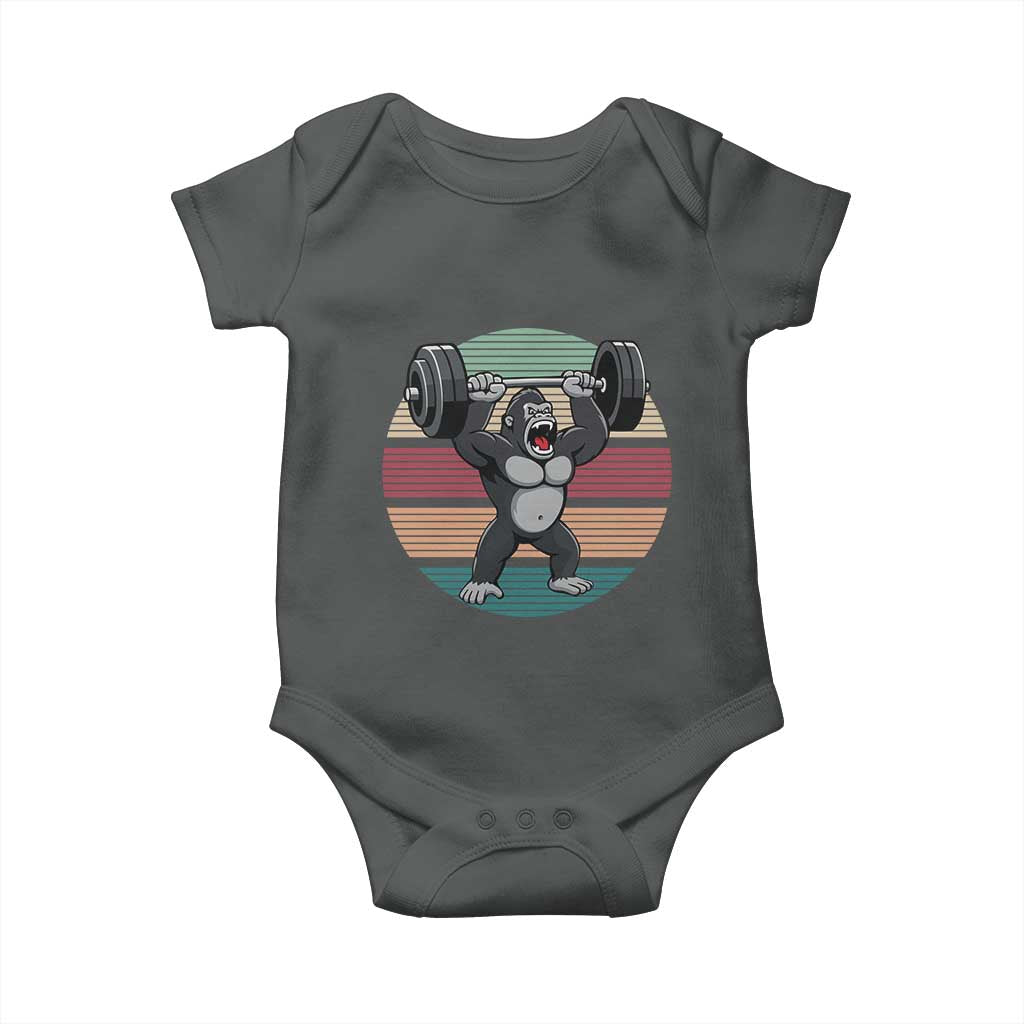 Fitness Lover Gift Baby Onesie Powerlifting Gorilla Strength TS12 Dark Heather Print Your Wear