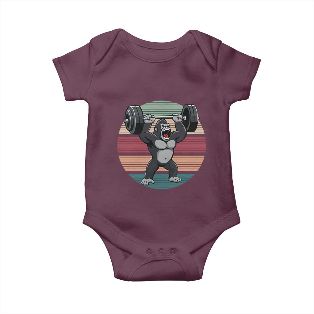 Fitness Lover Gift Baby Onesie Powerlifting Gorilla Strength TS12 Maroon Print Your Wear