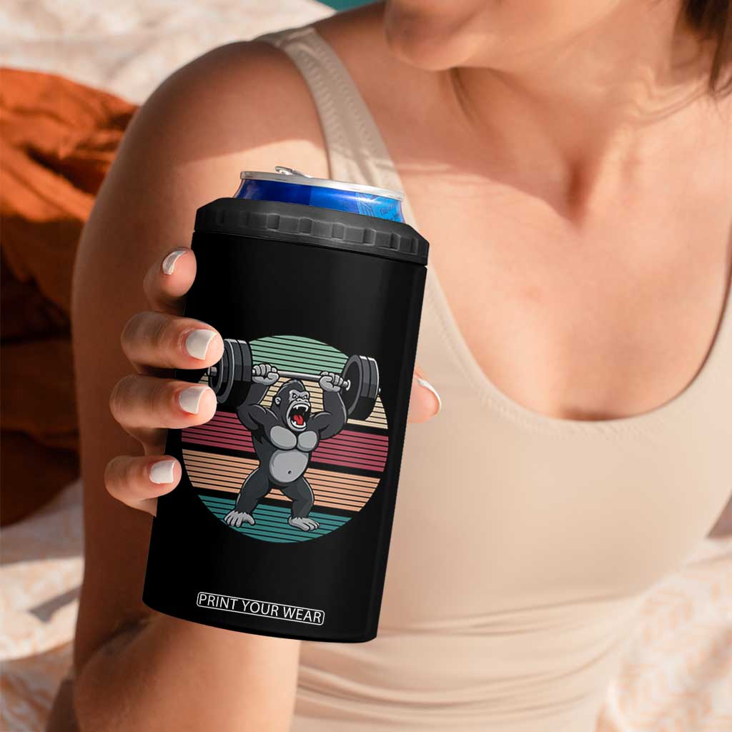 Fitness Lover Gift 4 in 1 Can Cooler Tumbler Powerlifting Gorilla Strength TS12 Print Your Wear