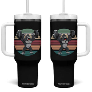 Fitness Lover Gift Tumbler With Handle Powerlifting Gorilla Strength TS12 One Size: 40 oz Black Print Your Wear