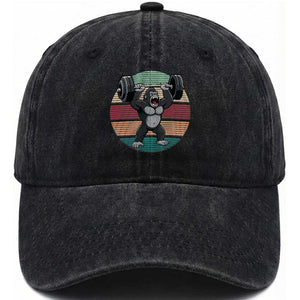 Fitness Lover Gift Washed Cotton Baseball Cap Powerlifting Gorilla Strength TS12 Washed Cap Universal Fit Black Print Your Wear