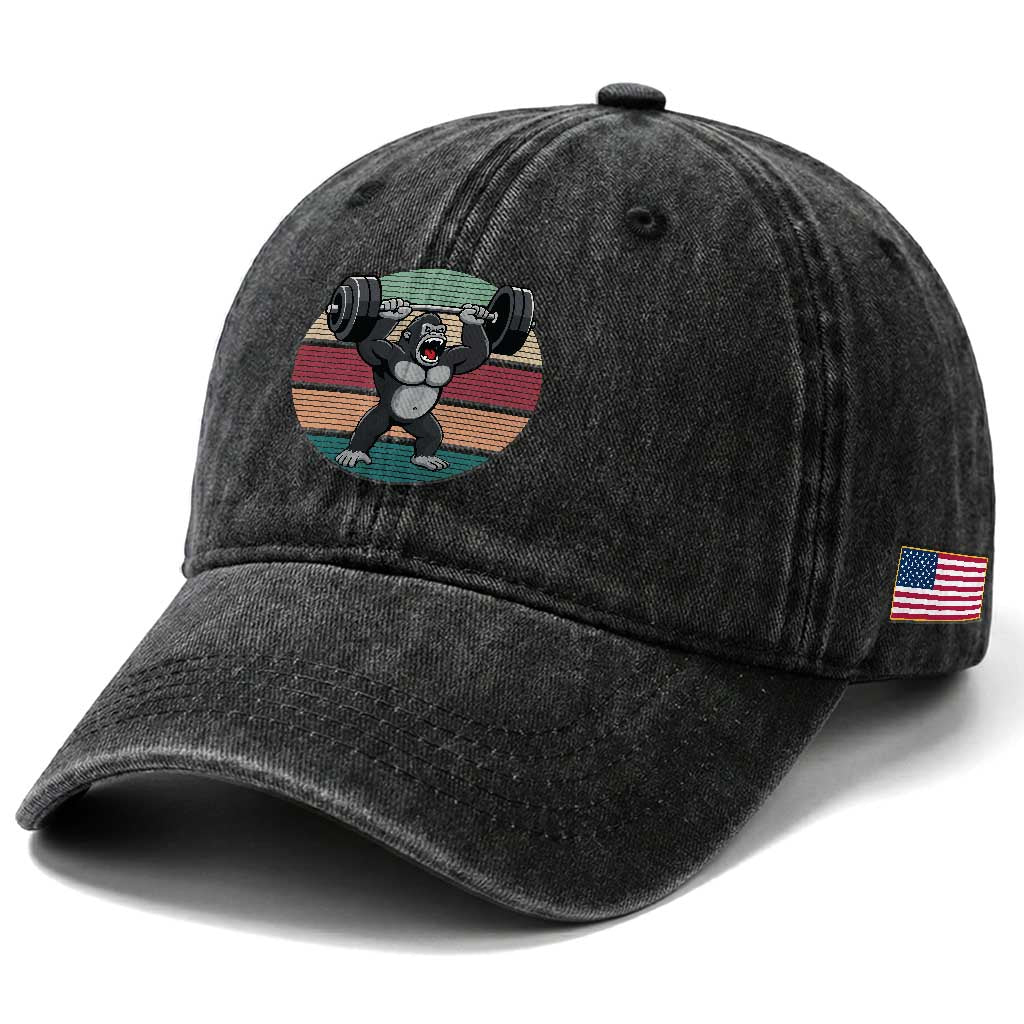 Fitness Lover Gift Washed Cotton Baseball Cap Powerlifting Gorilla Strength TS12 Print Your Wear