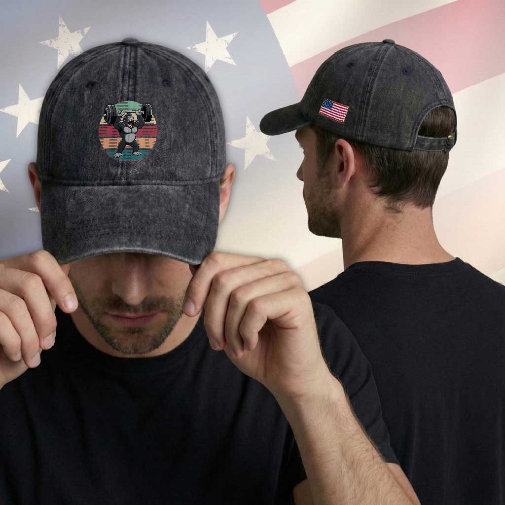 Fitness Lover Gift Washed Cotton Baseball Cap Powerlifting Gorilla Strength TS12 Print Your Wear