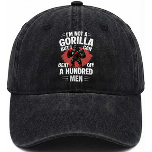 Funny Boxing Washed Cotton Baseball Cap Not A Gorilla But I Can Beat Off A Hundred Men TS12 Washed Cap Universal Fit Black Print Your Wear