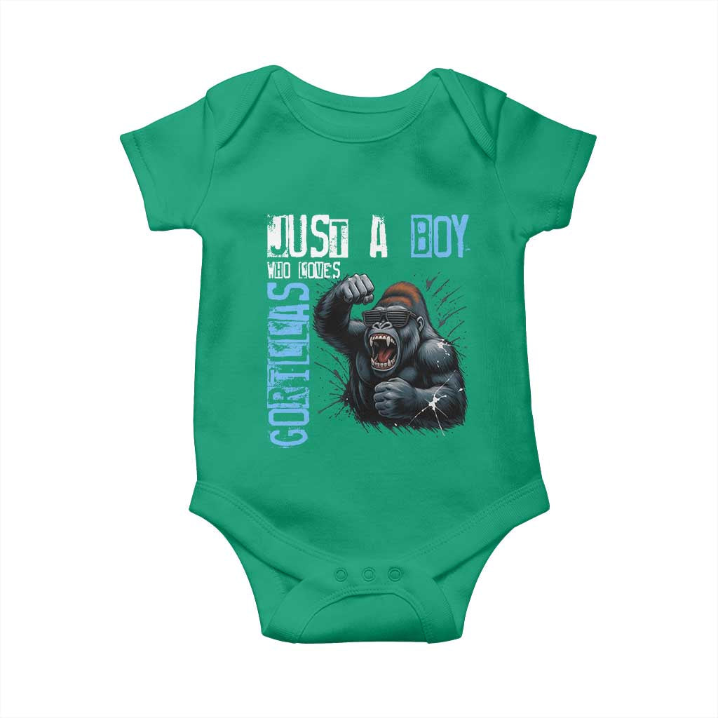 Just A Boy Who Loves Gorillas Baby Onesie Gorilla Lover Gift TS12 Irish Green Print Your Wear