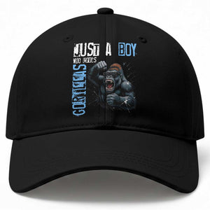 Just A Boy Who Loves Gorillas Baseball Cap Gorilla Lover Gift TS12 Print Your Wear
