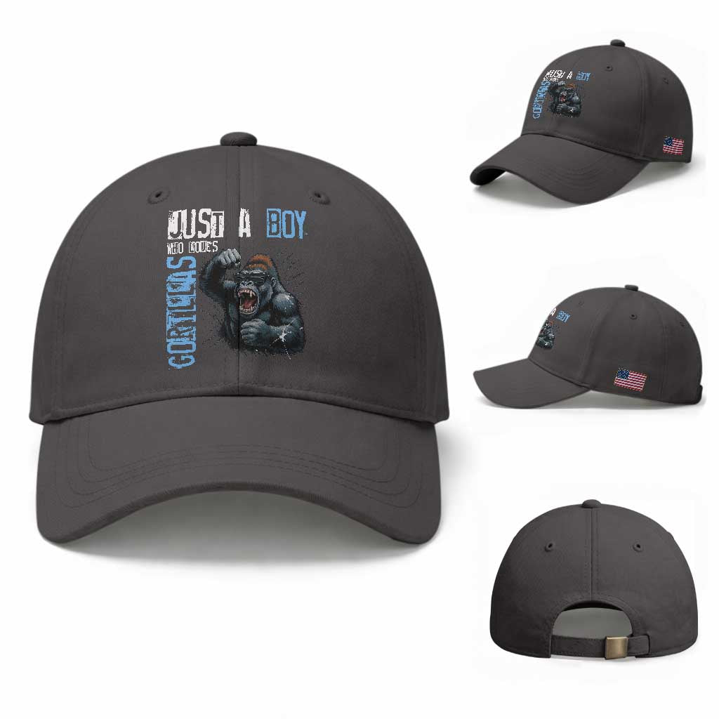 Just A Boy Who Loves Gorillas Baseball Cap Gorilla Lover Gift TS12 Baseball Cap Universal Fit Dark Gray Print Your Wear