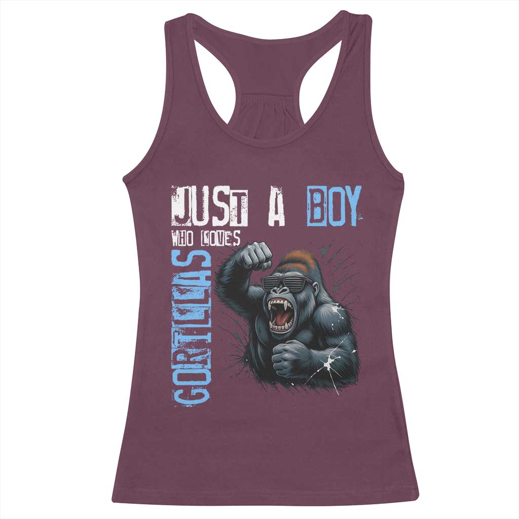 Just A Boy Who Loves Gorillas Racerback Tank Top Gorilla Lover Gift TS12 Maroon Print Your Wear