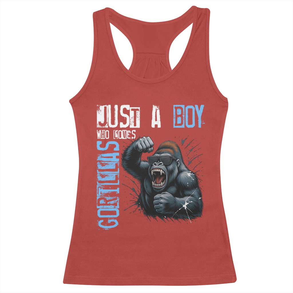 Just A Boy Who Loves Gorillas Racerback Tank Top Gorilla Lover Gift TS12 Red Print Your Wear