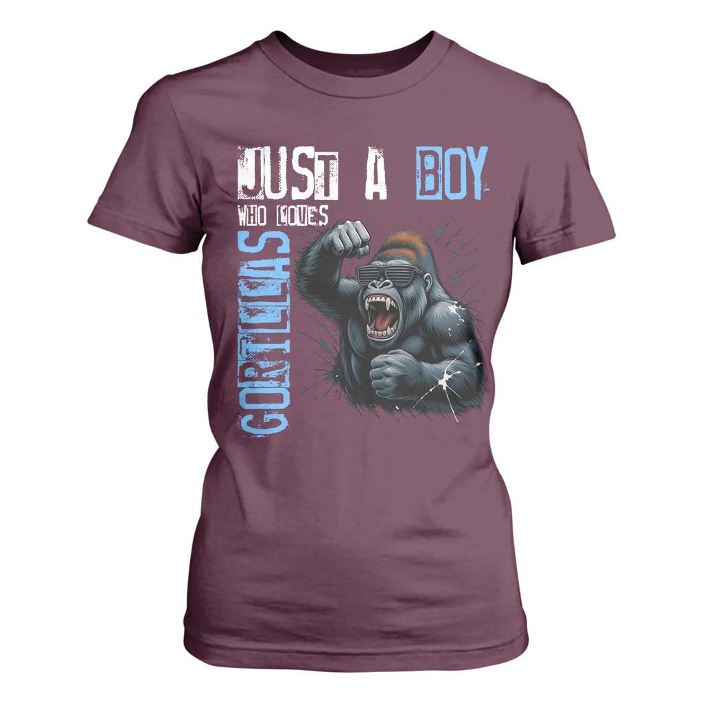 Just A Boy Who Loves Gorillas T Shirt For Women Gorilla Lover Gift TS12 Maroon Print Your Wear