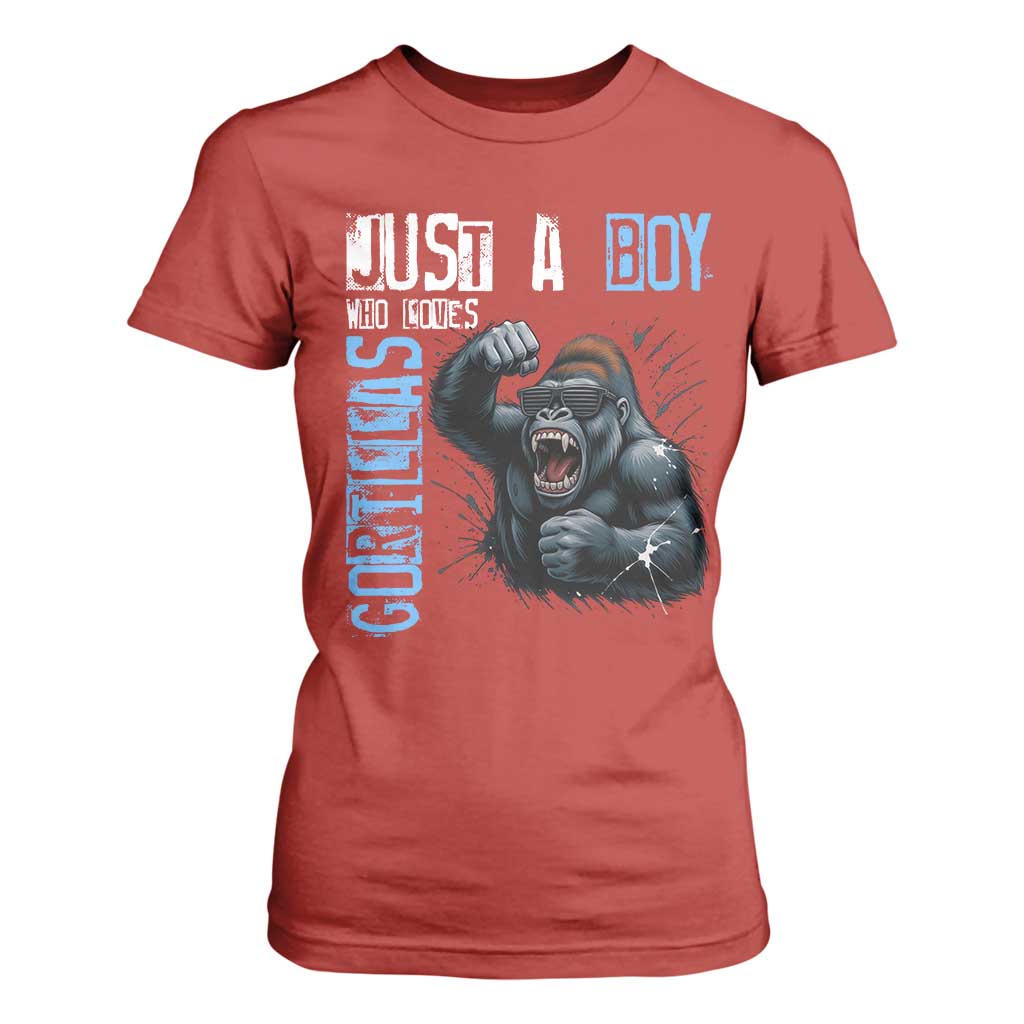 Just A Boy Who Loves Gorillas T Shirt For Women Gorilla Lover Gift TS12 Red Print Your Wear