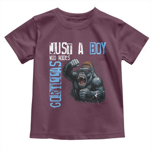 Just A Boy Who Loves Gorillas Toddler T Shirt Gorilla Lover Gift TS12 Maroon Print Your Wear